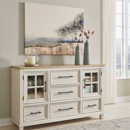 Shaybrock - Antique White / Brown - Dresser Benchcraft® 