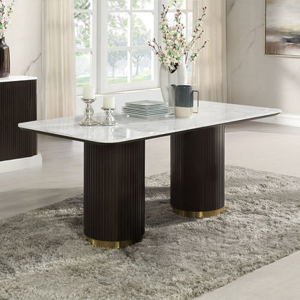 Clayten - Dining Table With Marble Top - White Natural Marble Top & Espreeso Finish ACME 