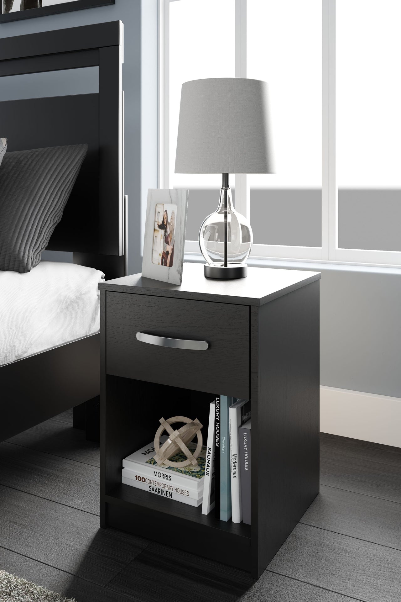 Finch - Black - One Drawer Night Stand - 23" Height - Tony's Home Furnishings