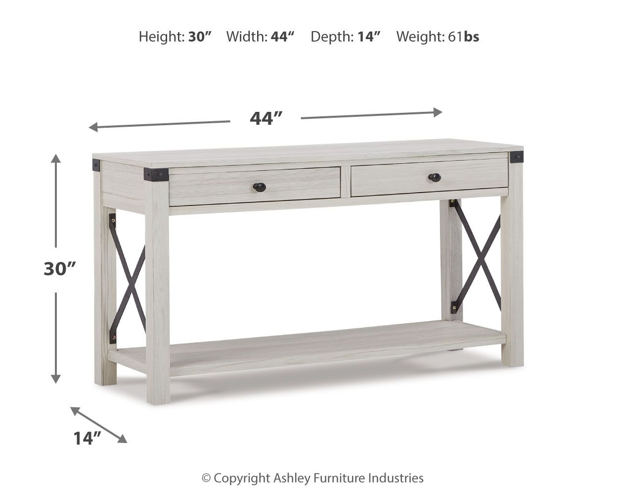 Bayflynn - Whitewash - Console Sofa Table With 2 Drawers - Tony's Home Furnishings