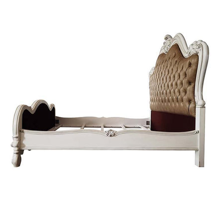 Versailles II - Queen Bed - Vintage Gray PU & Bone White Finsih ACME 