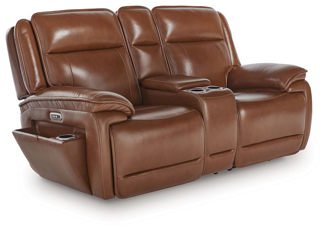 Healy Pier - Chocolate - Power Reclining Loveseat With Console / Adj Headrest Signature Design by Ashley® 