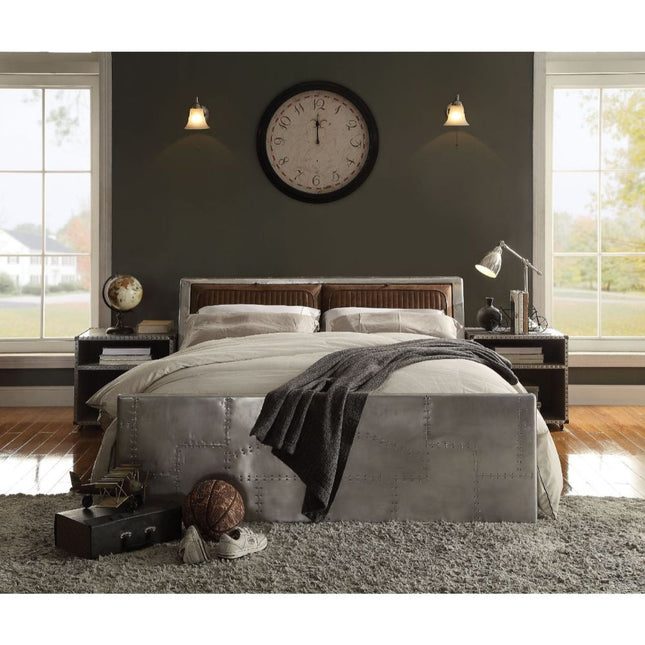 Brancaster - Queen Bed - Retro Brown Top Grain Leather & Aluminum ACME 