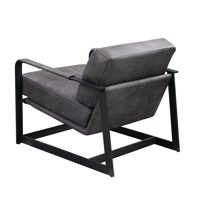 Locnos - Accent Chair - Gray Top Grain Leather & Black Finish ACME 