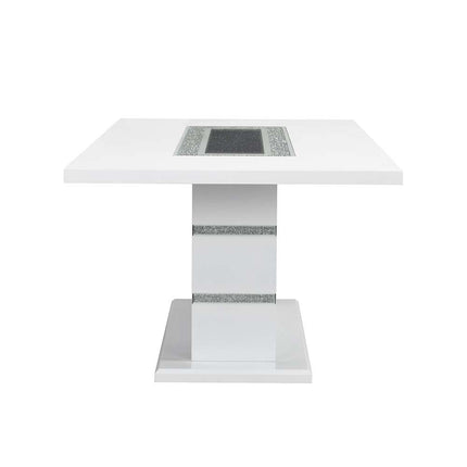 Elizaveta - Dining Table - Gray Velvet, Faux Crystal Diamonds &White High Gloss Finish ACME 