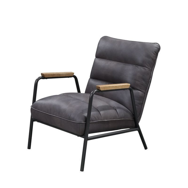 Nignu - Accent Chair - Gray Top Grain Leather & Matt Iron Finish ACME 