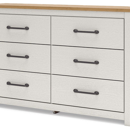 Linnocreek - White / Warm Brown - Six Drawer Dresser Benchcraft® 