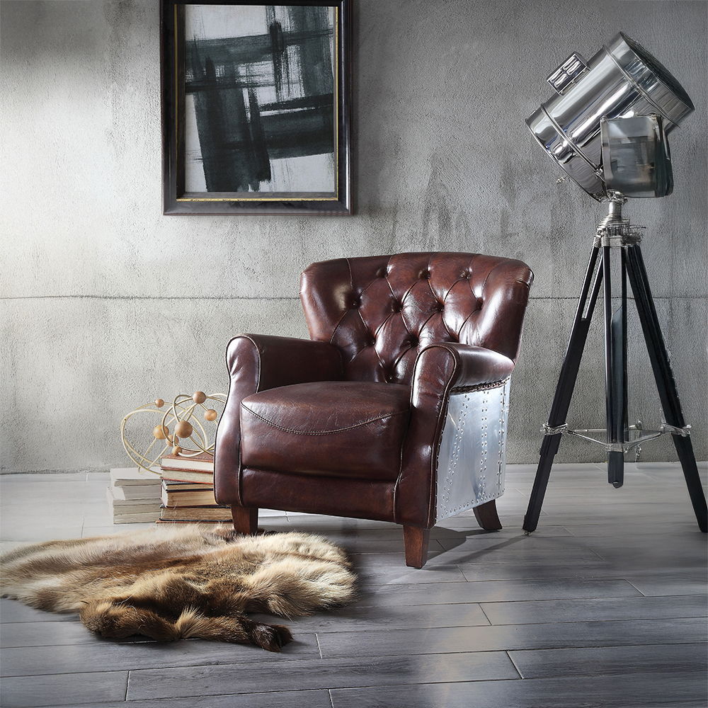 Brancaster - Accent Chair - Vintage Brown & Aluminum - Tony's Home Furnishings