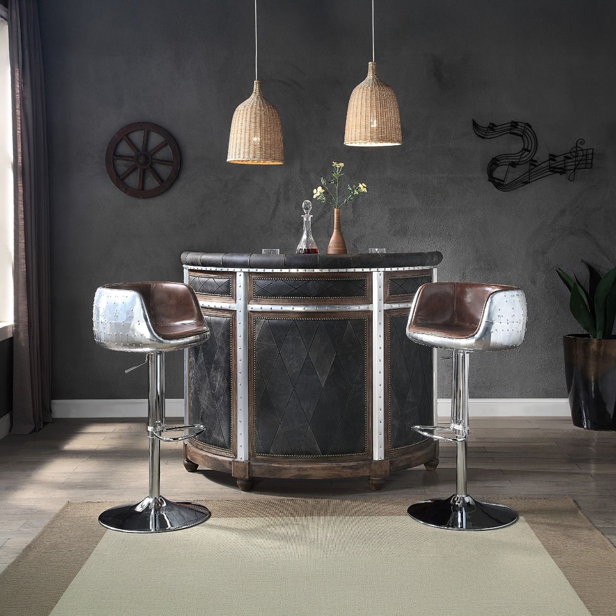 Brancaster - Stool - Vintage Brown Top Grain Leather & Aluminum - 41" - Tony's Home Furnishings