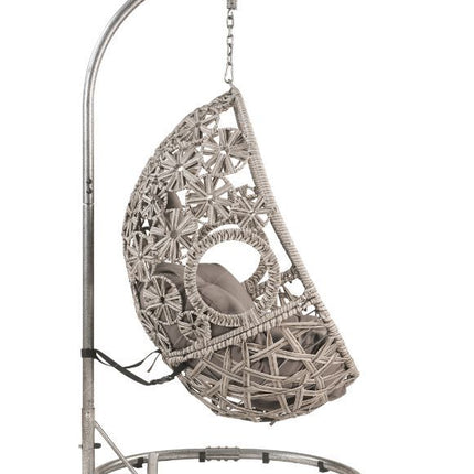 Sigar - Patio Swing Chair - Light Gray Fabric & Wicker ACME 