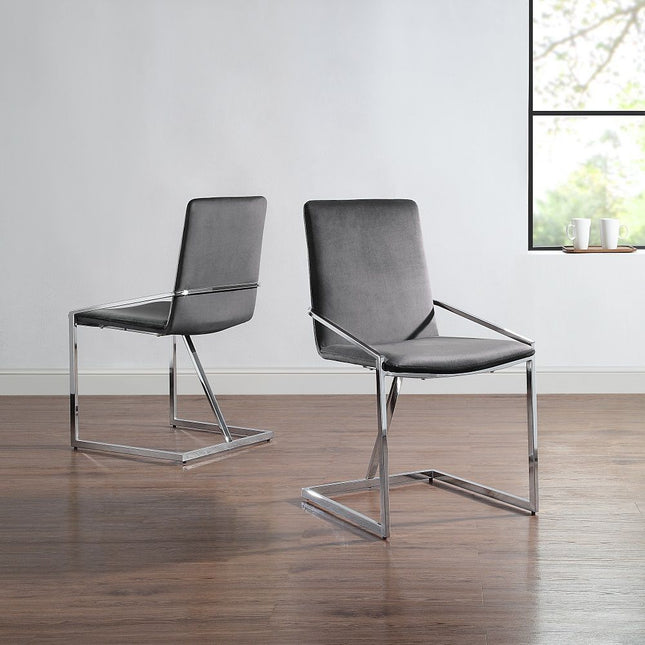 Zlatan - Side Chair (Set of 2) - Gray Velvet & Chrome - Tony's Home Furnishings