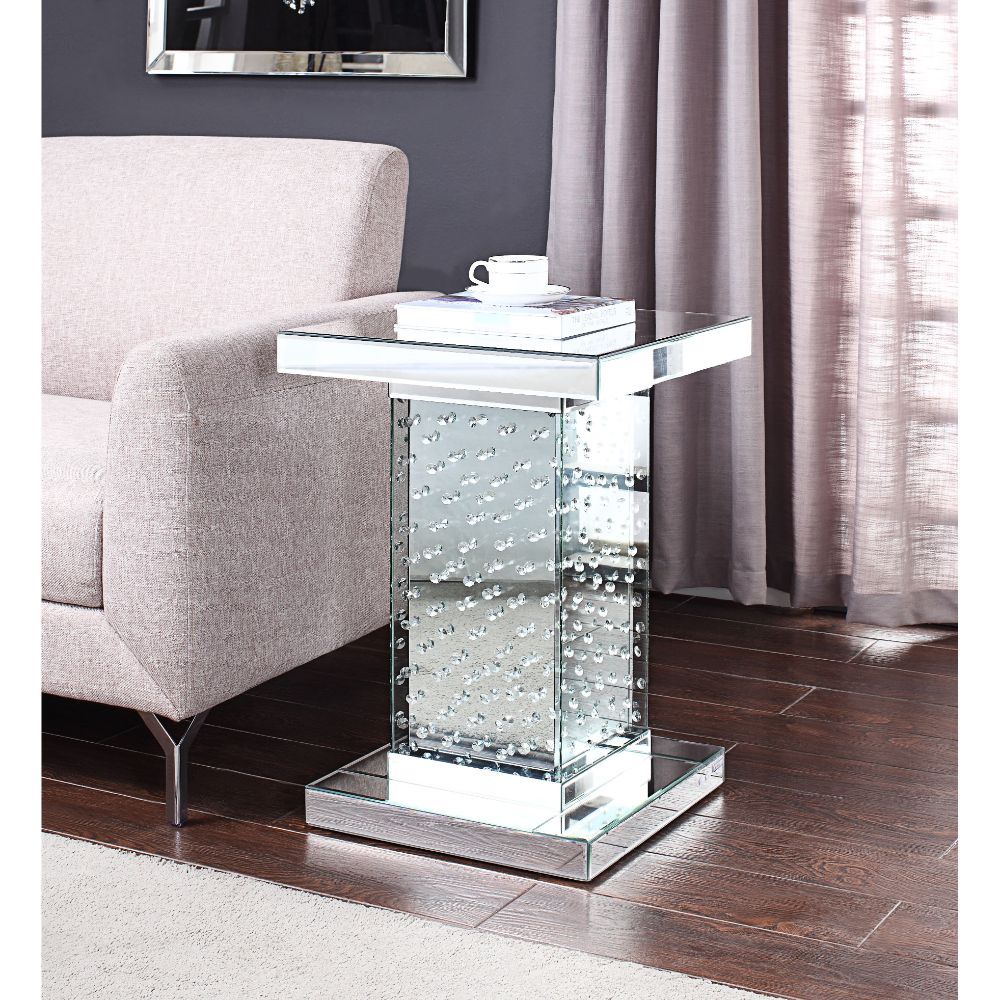 Nysa - End Table - Mirrored & Faux Crystals - 26" ACME 