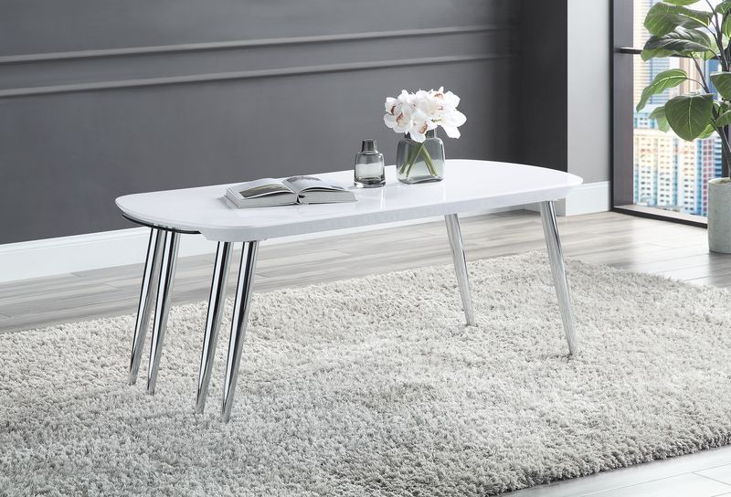 Acme - Coffee Table - White & Chrome Finish ACME 