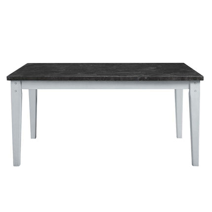 Lanton - Dining Table - Marble & Antique White Finish ACME 