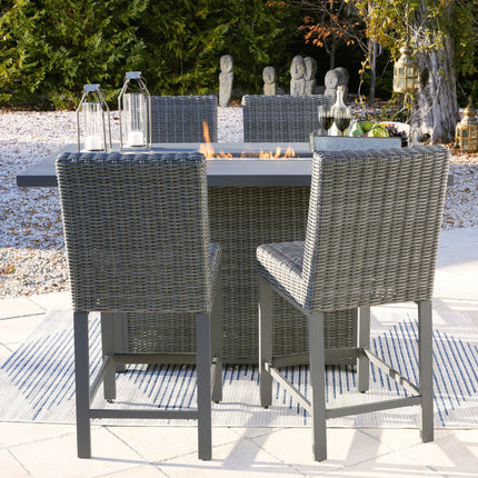 Palazzo - Gray - Outdoor Counter Height Dining Table With 4 Barstools Signature Design by Ashley® 