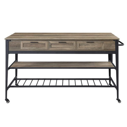 Macaria - Kitchen Island - Rustic Oak & Black Finish - 33" ACME 