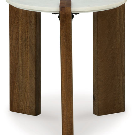 Isanti - White / Brown - Round End Table Signature Design by Ashley® 