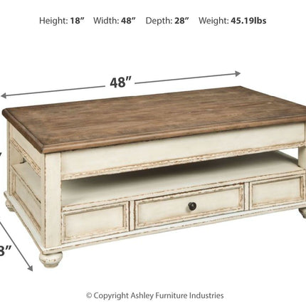 Realyn - White / Brown - Lift Top Cocktail Table Ashley Furniture 