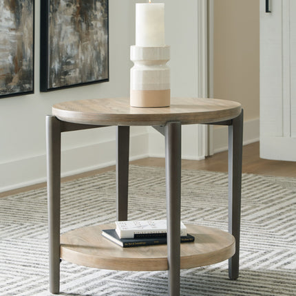 Dyonton - Light Grayish Brown - Round End Table Signature Design by Ashley® 