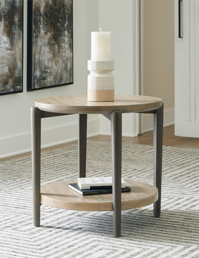 Dyonton - Light Grayish Brown - Round End Table Signature Design by Ashley® 