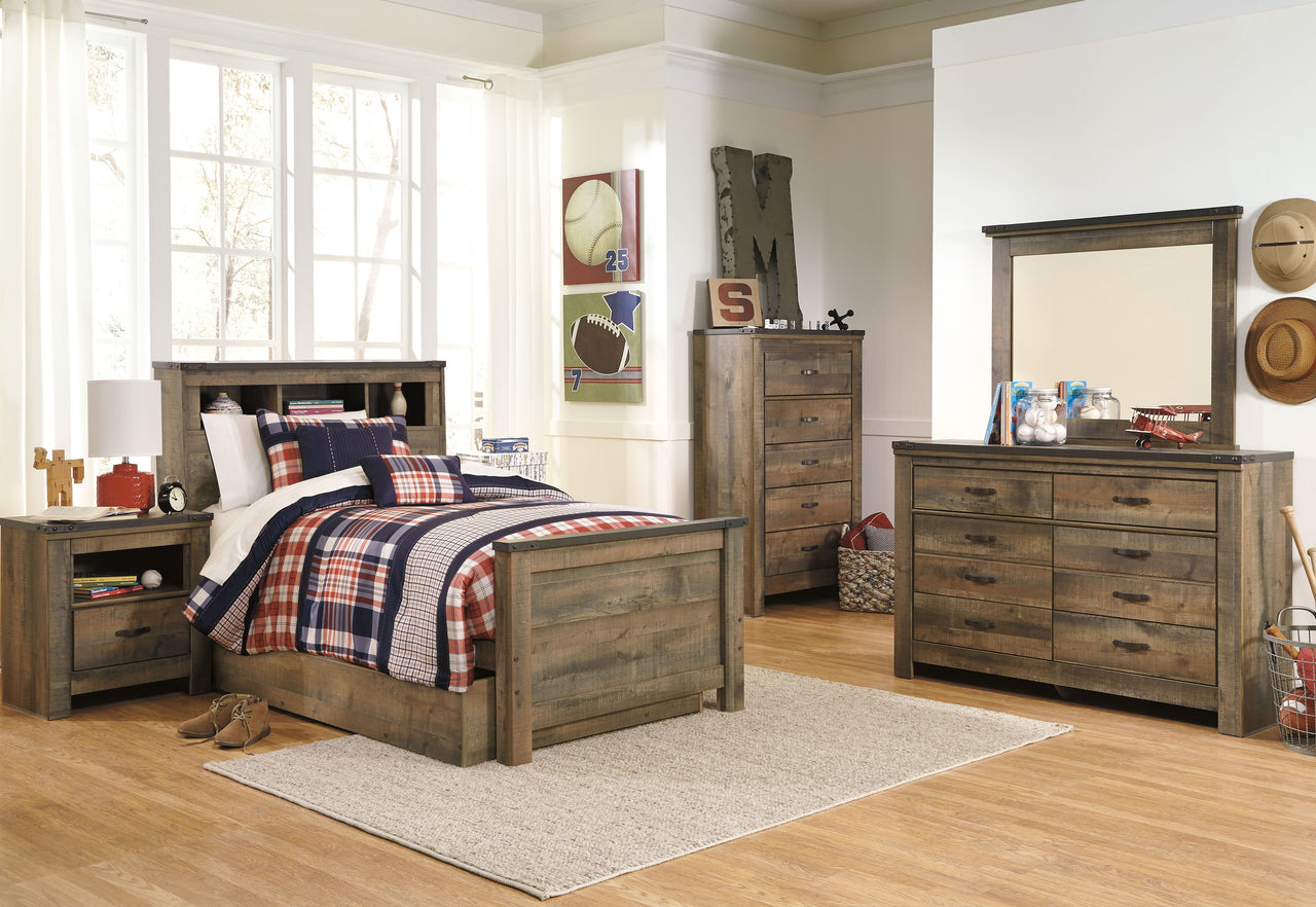 Trinell - Brown - Twin Bookcase Bed With 1 Large Storage Drawer - Tony's Home Furnishings