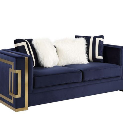 Virrux - Loveseat - Blue Velvet & Gold Finish ACME 