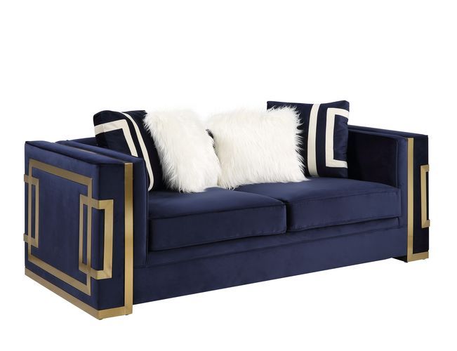 Virrux - Loveseat - Blue Velvet & Gold Finish ACME 