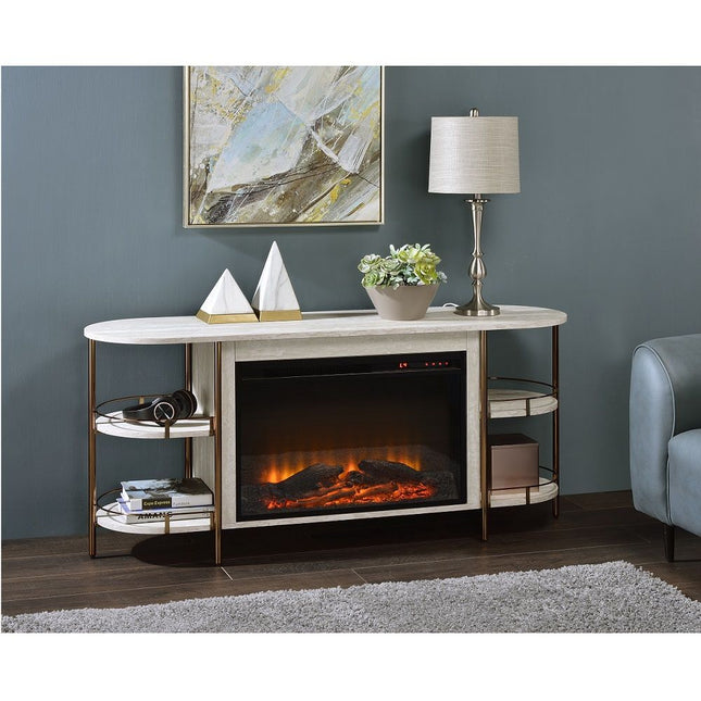 Valene - Console Table With Fireplace - White ACME 