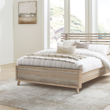 Hasbrick - Tan - Queen Slat Panel Bed With Framed Panel Footboard Signature Design by Ashley® 