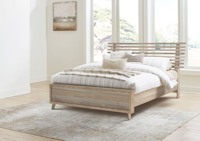 Hasbrick - Tan - Queen Slat Panel Bed With Framed Panel Footboard Signature Design by Ashley® 