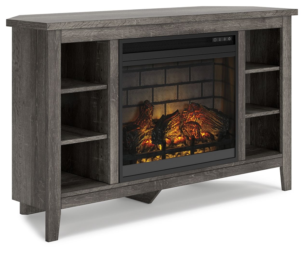 Arlenbry - Gray - Corner TV Stand With Faux Firebrick Fireplace Insert - Tony's Home Furnishings