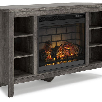 Arlenbry - Gray - Corner TV Stand With Faux Firebrick Fireplace Insert Signature Design by Ashley® 