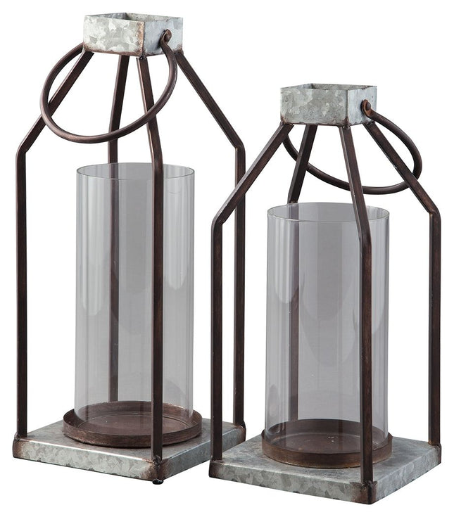 Diedrick - Gray / Black - Lantern Set (Set of 2) Ashley Furniture 