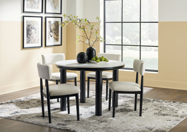 Xandrum - White / Black - 5 Pc. - Round Dining Room Table, 4 Side Chairs - Tony's Home Furnishings