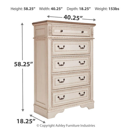 Realyn - White / Brown / Beige - Five Drawer Chest Ashley Furniture 