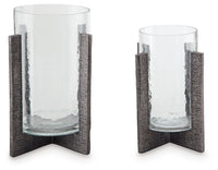 Thumbnail for Garekton - Clear / Pewter Finish - Candle Holder Set (Set of 2) - Tony's Home Furnishings