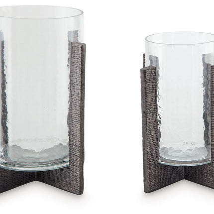 Garekton - Clear / Pewter Finish - Candle Holder Set (Set of 2) Signature Design by Ashley® 