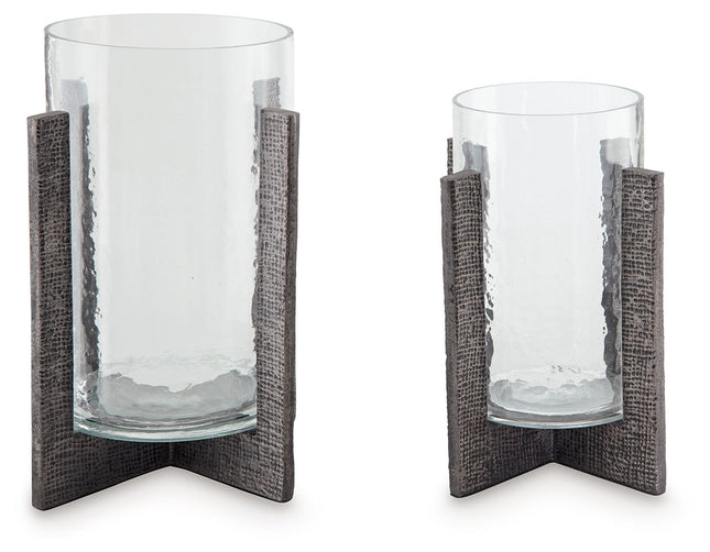 Garekton - Clear / Pewter Finish - Candle Holder Set (Set of 2) Signature Design by Ashley® 