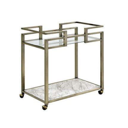 Neilo - Kitchen Cart - Clear Glass, Faux Marble & Wire Brass Finish ACME 