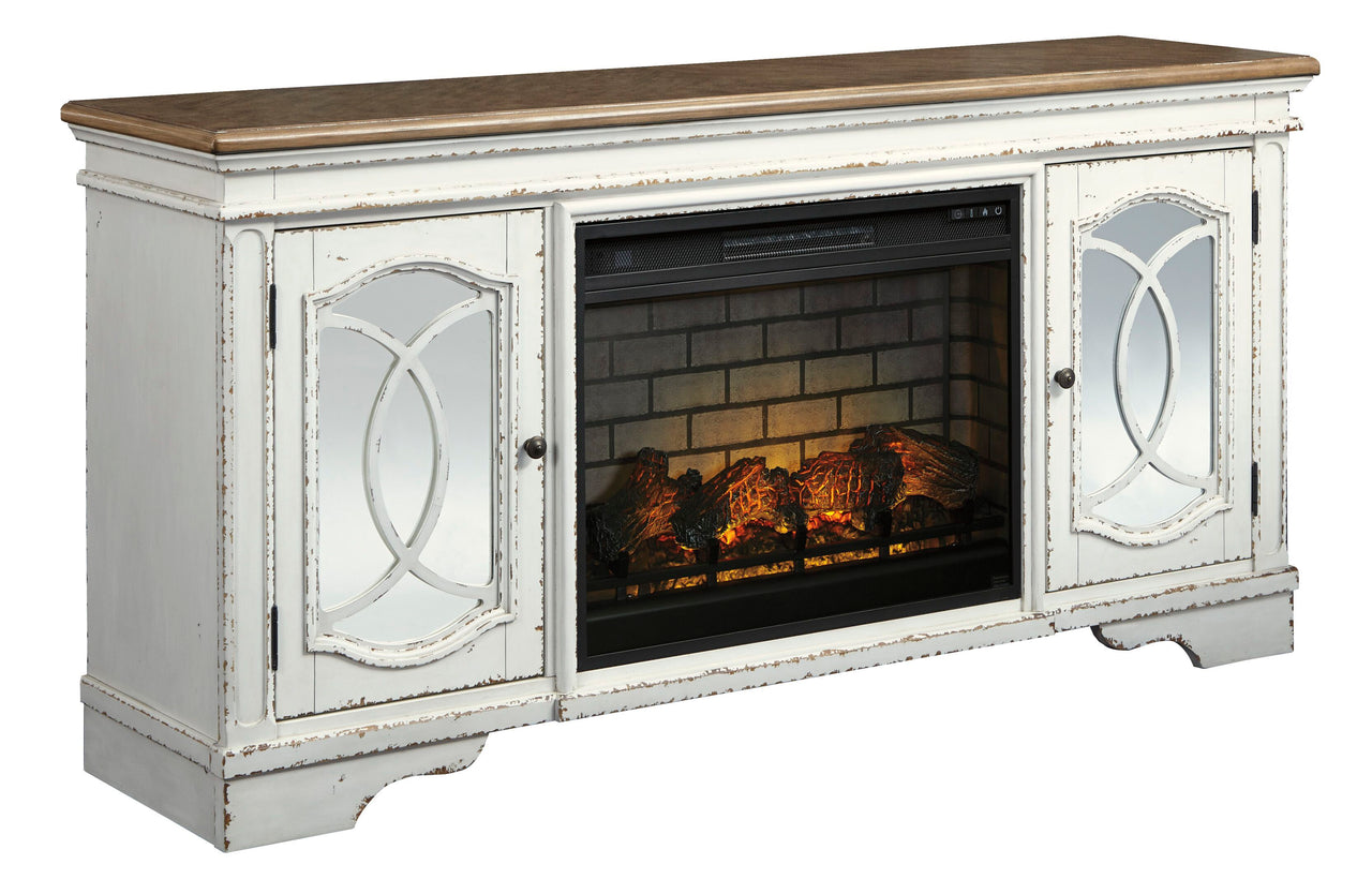 Realyn - Chipped White - 2 Pc. - 74" TV Stand With Electric Infrared Fireplace Insert - Tony's Home Furnishings