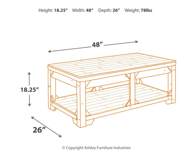 Fregine - Whitewash - Lift Top Cocktail Table Ashley Furniture 