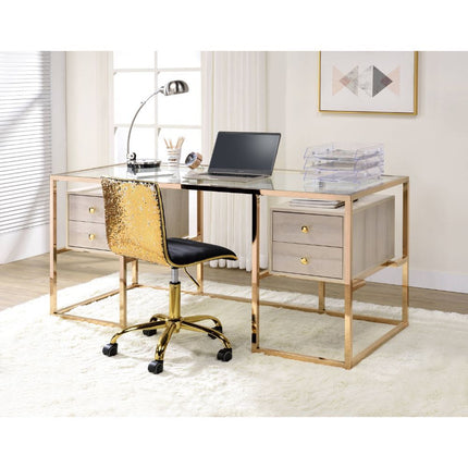 Huyana - Desk - Clear Glass & Gold ACME 