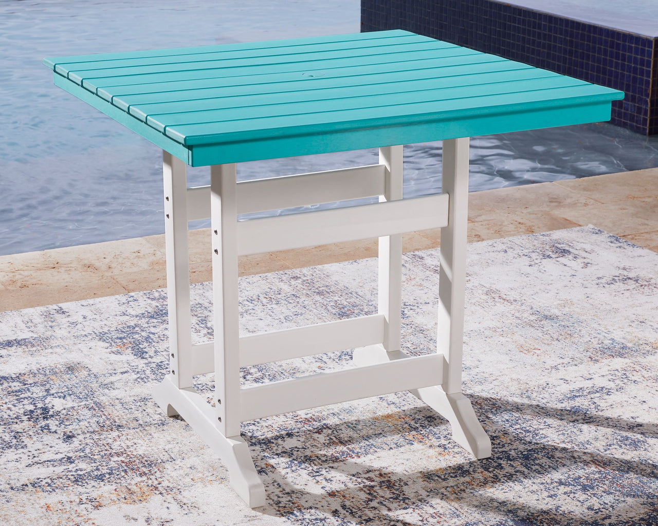 Eisely - Turquoise / White - Square Counter Tbl W/Umb Opt - Tony's Home Furnishings