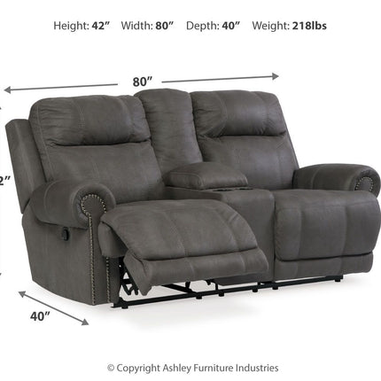 Austere - Gray - Dbl Rec Loveseat W/Console Ashley Furniture 