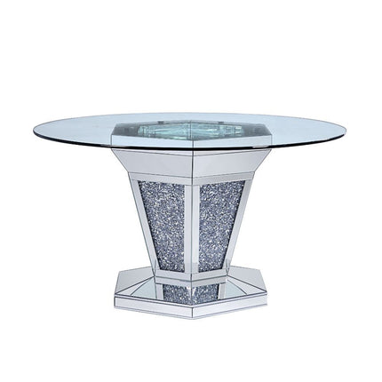 Noralie - Dining Table - Mirrored, Faux Diamonds & Clear Glass ACME 