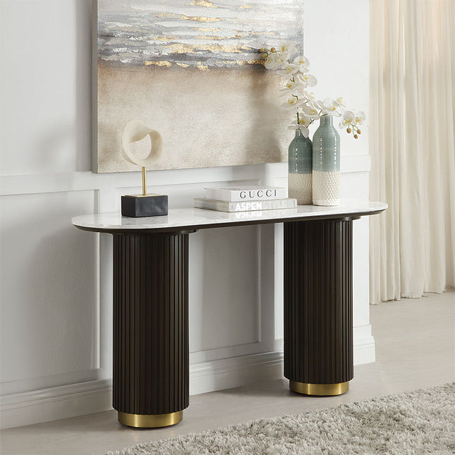 Clayten - Sofa Table - White Natural Marble Top & Espreeso Finish ACME 