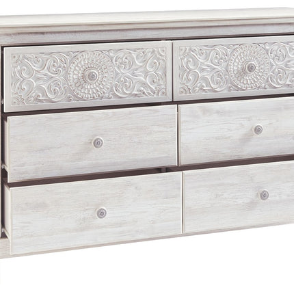 Paxberry - Whitewash - Six Drawer Dresser - Medallion Drawer Pulls Ashley Furniture 