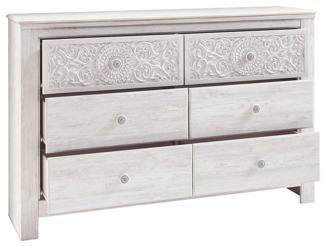 Paxberry - Whitewash - Six Drawer Dresser - Medallion Drawer Pulls Ashley Furniture 