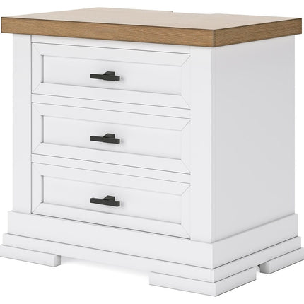 Ashbryn - White / Natural - Three Drawer Night Stand Benchcraft® 