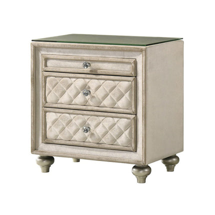 Lucienne - Nightstand - Beige Velvet - Tony's Home Furnishings